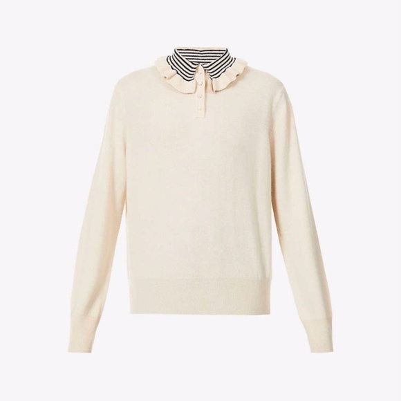 New SANDRO Pearl Button Wool Sweater With Fancy Collar - Picture 8 of 9